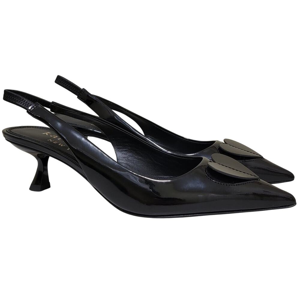 Kate Spade Women Lover Slingback Kitten Heels Size US 8B Black Patent Leather